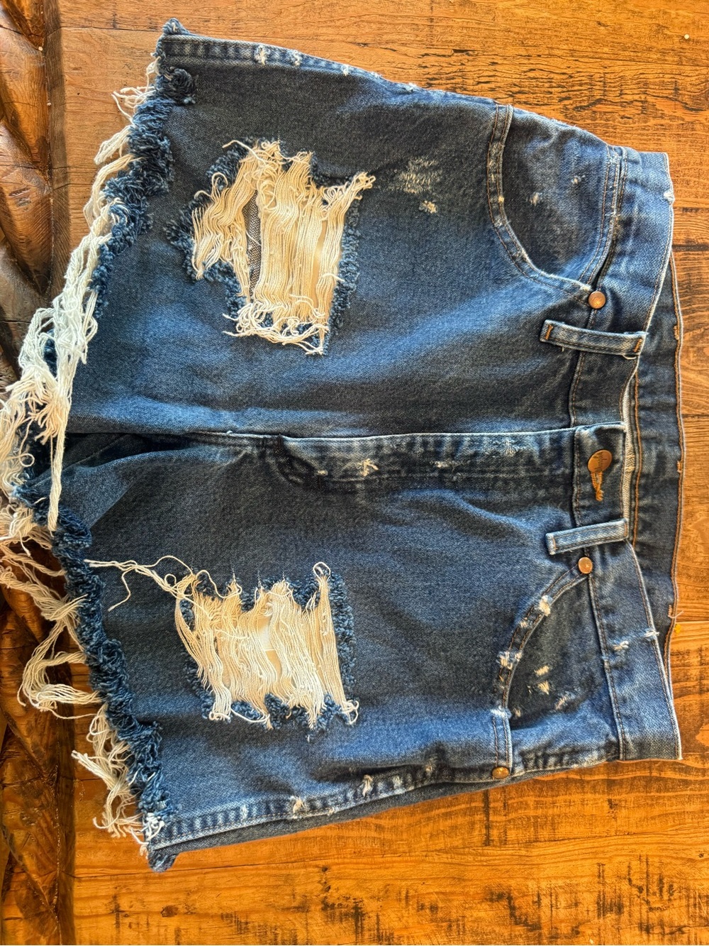 Wrangler Dark Blue Distressed Frayed Hem Jean Shorts